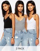 Asos The Strappy Rib Cami 3 Pack Save 15%