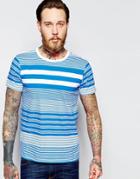 Edwin T-shirt Mixed Stripes In Royal Blue - Royal Blue Stripes