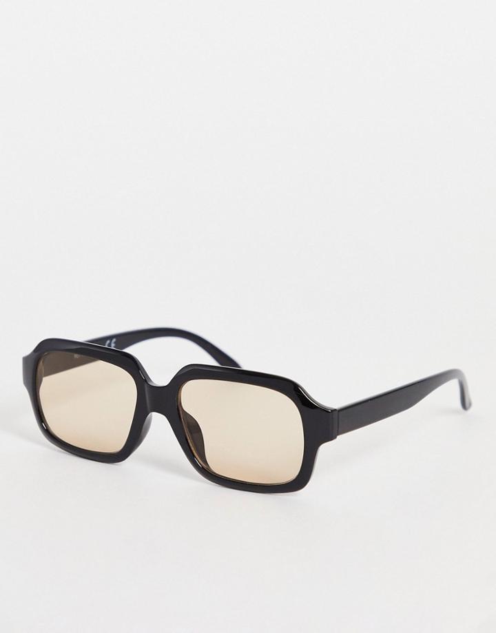 Topshop 70s Rectangle Sunglasses With Orange Lens-black