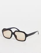 Topshop 70s Rectangle Sunglasses With Orange Lens-black