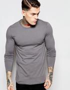 Asos Muscle Long Sleeve T-shirt With Crew Neck - Gray