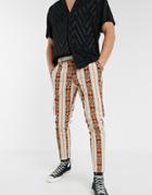 Asos Design Smart Skinny Pants In Stone Stripe Jacquard And Self Tie Belt