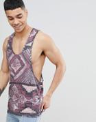 Asos Design Extreme Racer Back Tank With All Over Geo-tribal In Nep - Multi