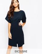 Closet Kimono Sleeve Midi Dress With Tie Back Detail And Split Front - Blue