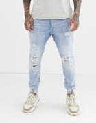 Bershka Denim Sweatpants In Blue