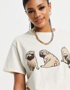 New Love Club Oversized T-shirt With Pug Print In Beige-neutral