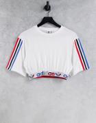 Adidas Originals Adicolor Logo Cropped T-shirt In White With Elastic Waist