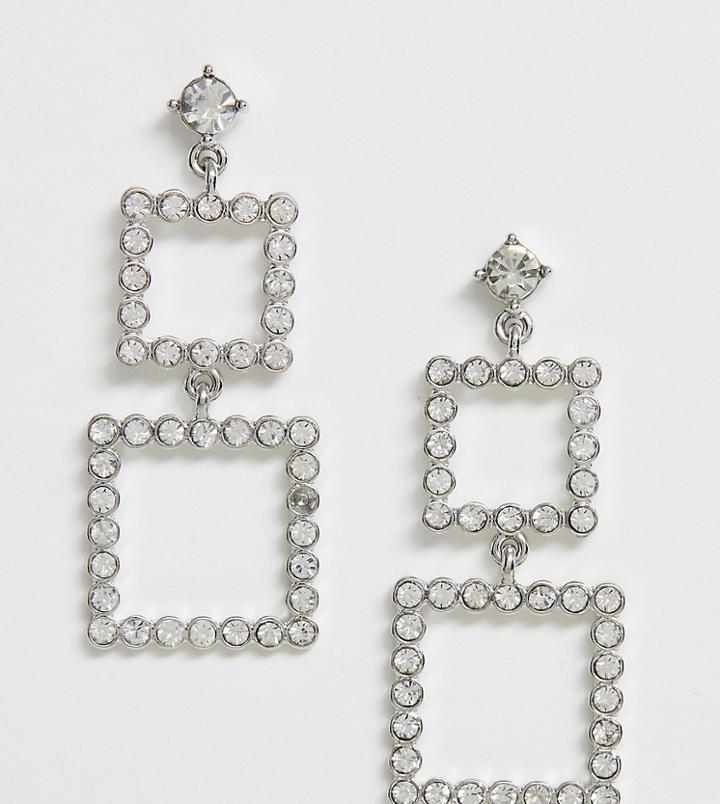 True Decadence Exclusive Rhinestone Square Earrings - Silver