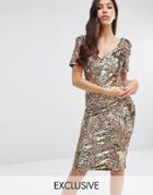 Club L Sequin Midi Dress With Cap Sleeve - Gold