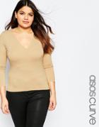 Asos Curve Plunge Neck Top - Camel