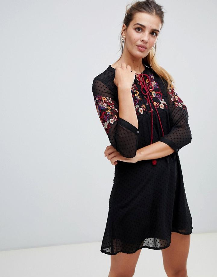 Brave Soul Anna Embroidered Dress - Black