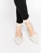 Asos Launch Studded Lace Up Ballet Flats - White