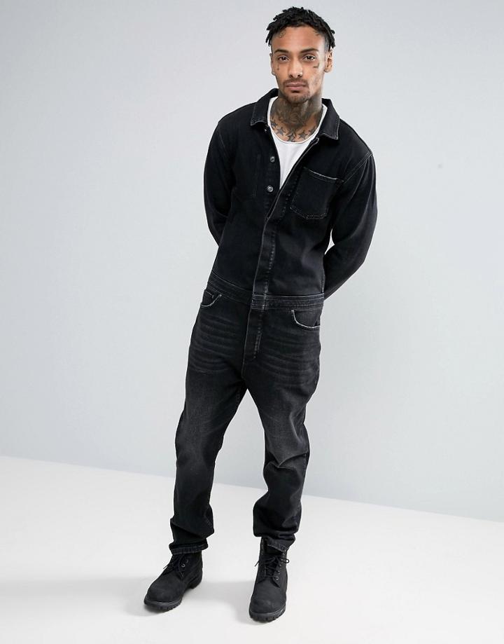 Asos Boiler Suit With Abrasions In Black - Black