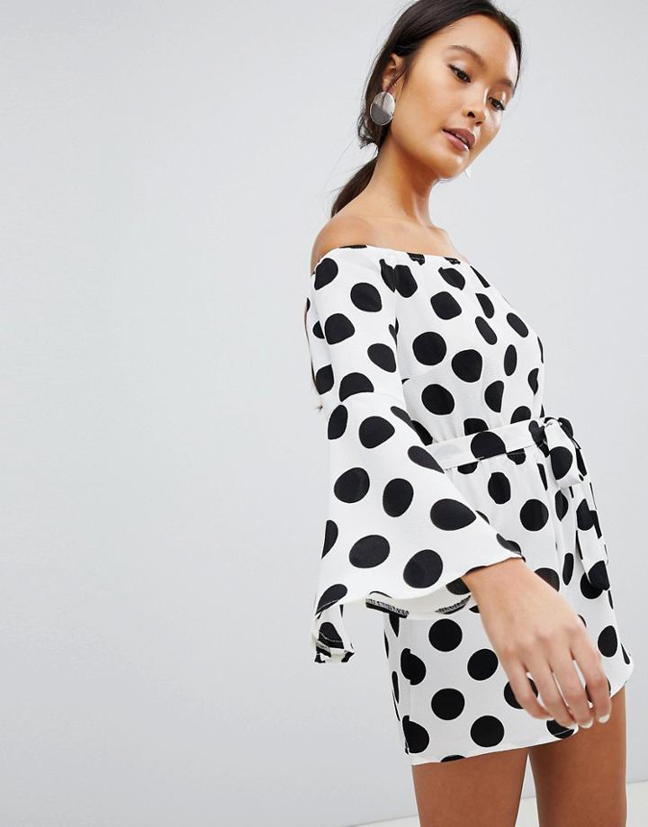 Parisian Polka Dot Off Shoulder Romper - Multi