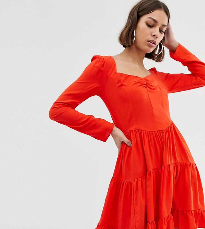 Collusion Tiered Long Sleeve Mini Dress - Pink