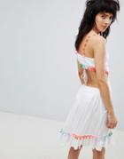 America & Beyond Beach Dress With Multi Color Pom Pom - White