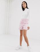 Asos Design Utility Short In Acid Wash Pink