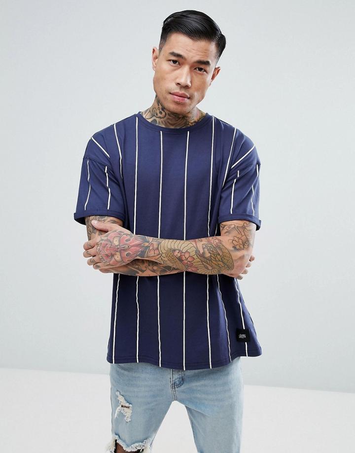 Sixth June Oversized T-shirt In Navy Stripe - Navy