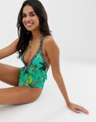 Asos Design Rio Print Tassel Embellished Plunge Swimsuit-multi