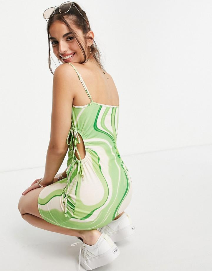 Asos Design Cut Out Strappy Mini Dress In Green Abstract Print-multi