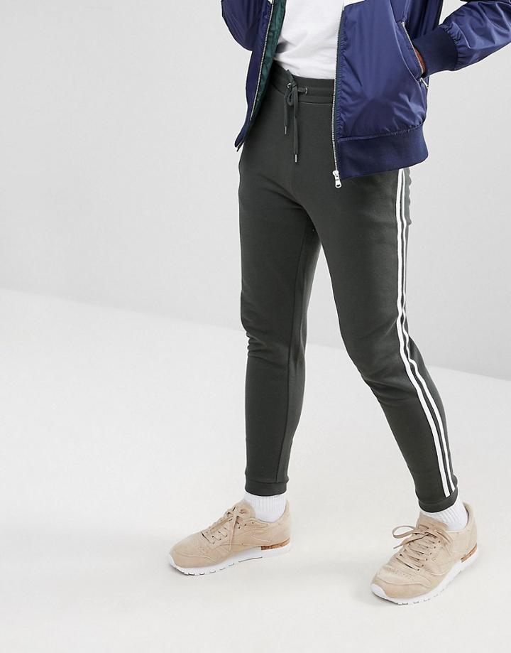 Asos Skinny Joggers With Side Stripe In Green - Green