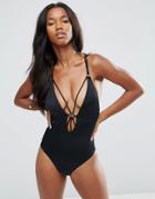 New Look Strappy Metal Detail Swimsuit - Black