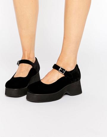 Unif The Spoilers Black Velvet Mary Jane Shoes - Black