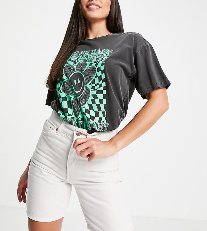 Topshop Tall Ecru Long Line Denim Shorts-white