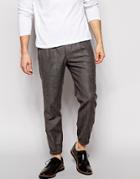 Asos Slim Fit Pleat Joggers In Tweed - Brown