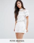 Fashion Union Petite Lace Yoke Ruffle Detail Blouse - White
