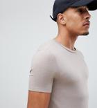 Asos Design Organic Tall Muscle Fit T-shirt With Crew Neck In Beige - Beige
