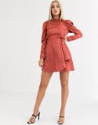 Asos Design High Neck Jacquard Mini Dress-red