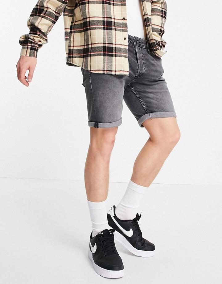 Jack & Jones Intelligence Denim Shorts In Gray-grey