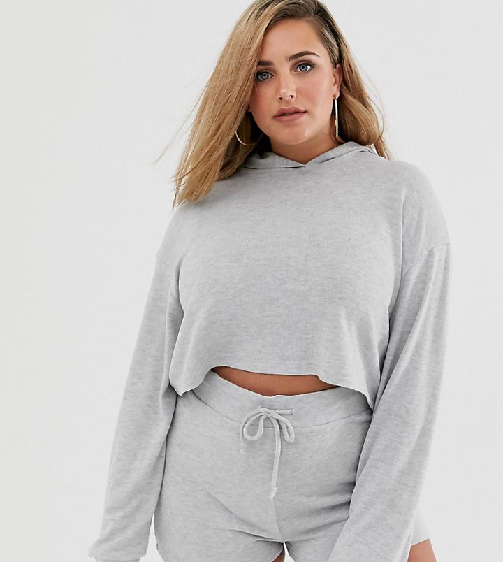 Loungeable Mix & Match Plus Size Cropped Lounge Hoody In Gray