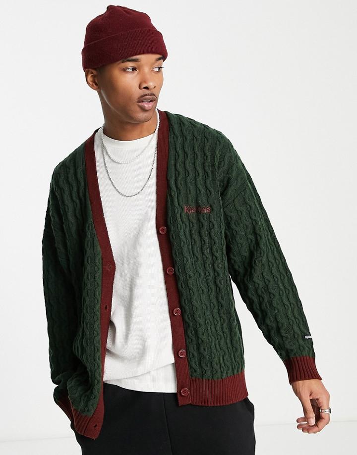 Kickers Cable Knit Cardigan In Green