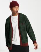 Kickers Cable Knit Cardigan In Green