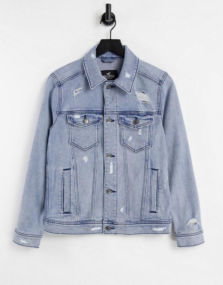 Hollister Indigo Denim Trucker Jacket In Medium Wash-blues