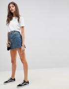 Asos Denim Low Rise Two Tone Skirt - Blue