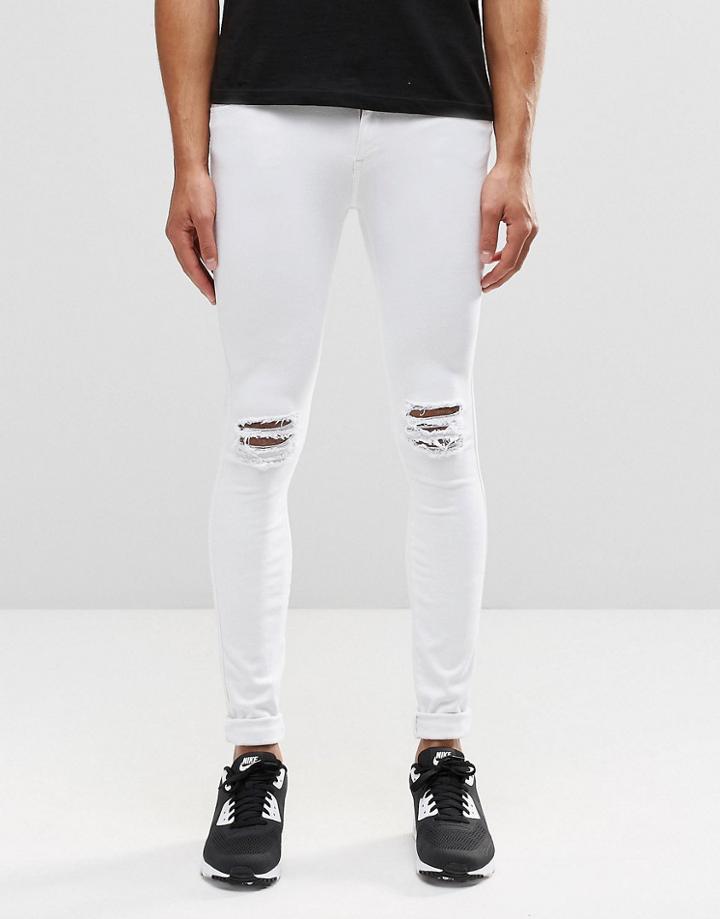 Dr Denim Dixy Extreme Super Skinny Jeans White Ripped Knees - White Ripped