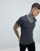 Asos Design Muscle Fit T-shirt With Deep V Neck In Washed Black - Black