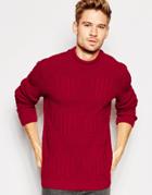 Asos Cable Knit Sweater With Chunky Neck - Red