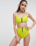 Asos Neoprene Chunky Functional Zip Crop Bikini Top - Green