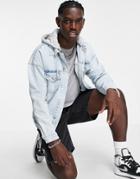 Pull & Bear Hooded Denim Jacket-blues