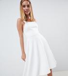 Asos Design Petite Square Neck Prom Midi Dress-white