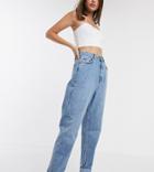 Asos Design Tall High Rise 'slouchy' Mom Jeans In Midwash-blues