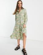 Monki Pearl Tiered Midi Dress With Collar In Garden Floral Print-multi