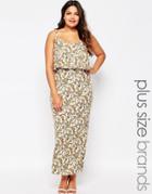 Club L Plus Maxi Dress In Paisley Print With Overlay Top - Cream