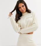 Asos Design Tall Lounge Two-piece Fluffy Sweater With Contrast Pocket-white