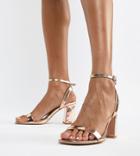 Asos Design Hong Kong Barely There Block Heeled Sandals In Rose Gold