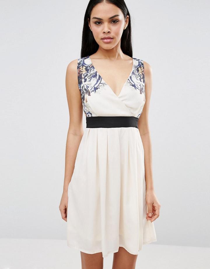 Pussycat London Lace Top Skater Dress - Cream